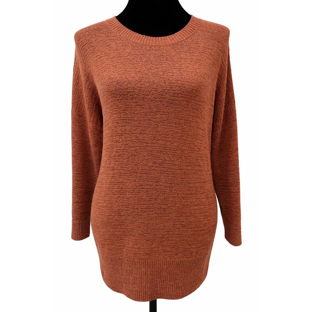 Theory Womens‎ Pullover Crew Neck Tunic Sweater Large Brown Textured Knit